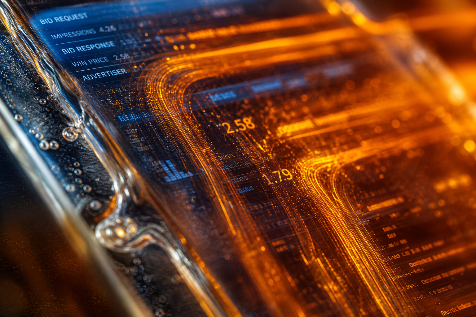 AdTech data flowing as molten trails through programmatic infrastructure — ABHOSTER LTD